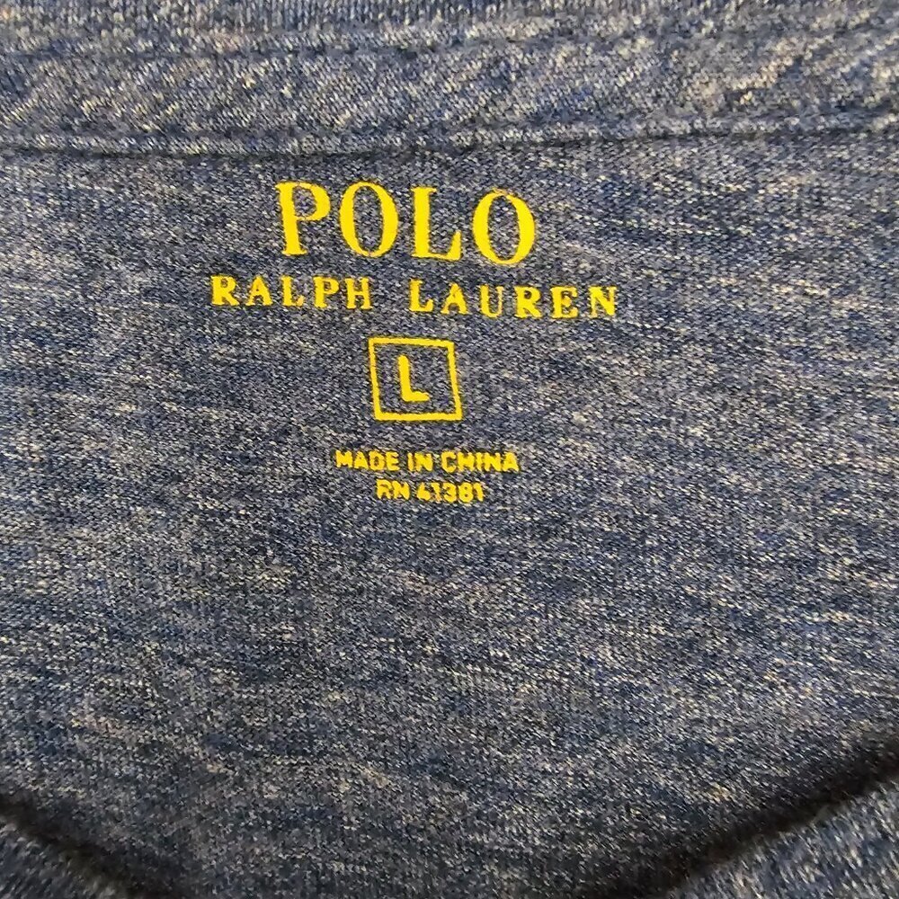 Polo Ralph Lauren Short Sleeve V Neck Marled Blue Cotton Shirt - Picture 3 of 7